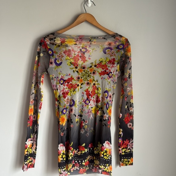 JPG Fuzzi Sheer Mesh Floral Long Sleeve Top – Cowl Neck Medium - Picture 5 of 9